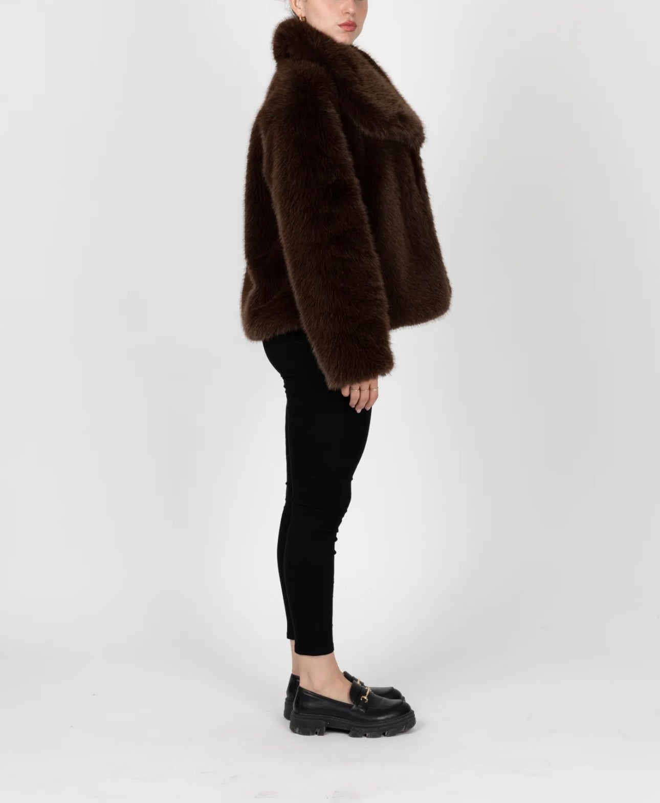 Manteau fausse fourrure marron