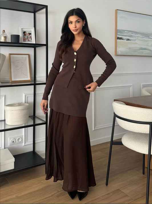 ENSEMBLE HAUT ET JUPE MARRON