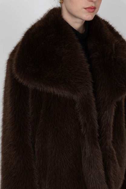 Manteau fausse fourrure marron