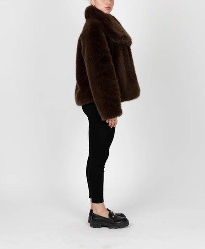 Manteau fausse fourrure marron