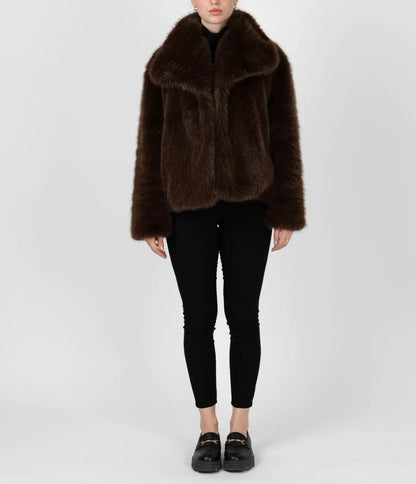 Manteau fausse fourrure marron
