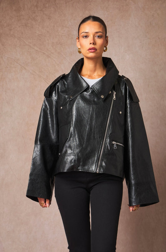 VESTE HYPE SIMILI CUIR NOIRE