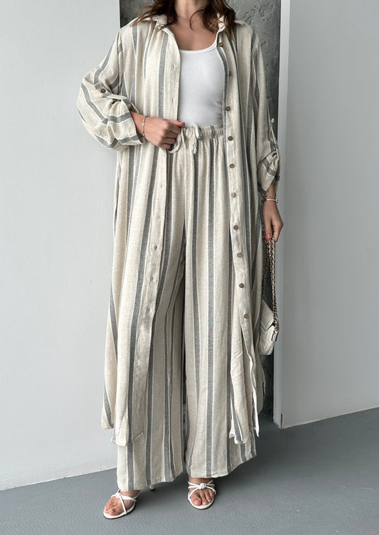 Ensemble chemise longue pantalon gris