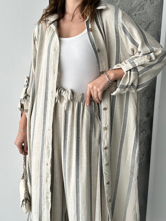 Ensemble chemise longue pantalon gris